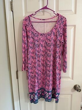 Lilly Pulitzer Pink & Navy Patterned Scoop-Neck Dress